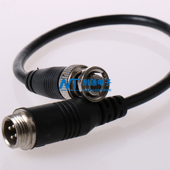 gx12航空插頭轉(zhuǎn)BNC線bnc to m12，航插線4芯BNC監(jiān)控?cái)z像機(jī)線